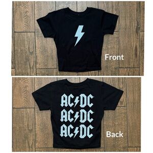 AC/DC Silver Glitter Lightning Bolt Logo Slim Fit Crop Top T-shirt - Size Medium